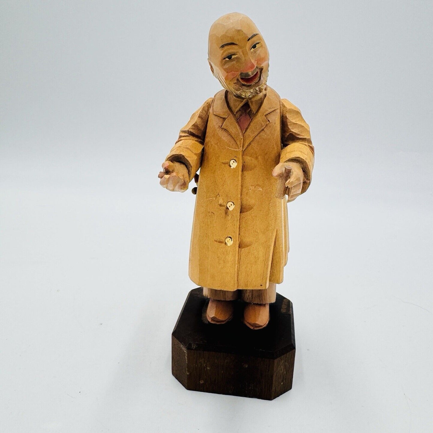 Vintage Anri Hand Carved Wood Doctor Figurine Pediatrics Medicine 6.75” Folk Art