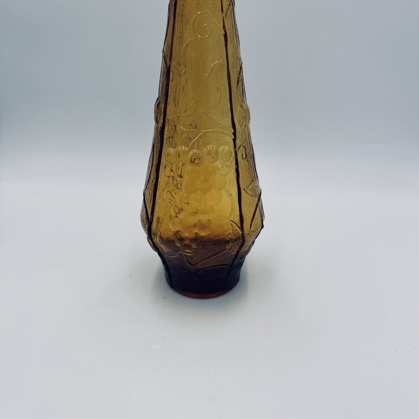 MCM EMPOLI DECANTER AMBER ART GLASS ITALY 1960's Genie Bottle Fruit Embossed