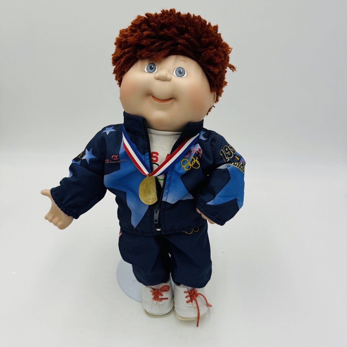 Cabbage Patch Porcelain Doll 13in tall Olympic Stand Danbury Mint Vintage 1996