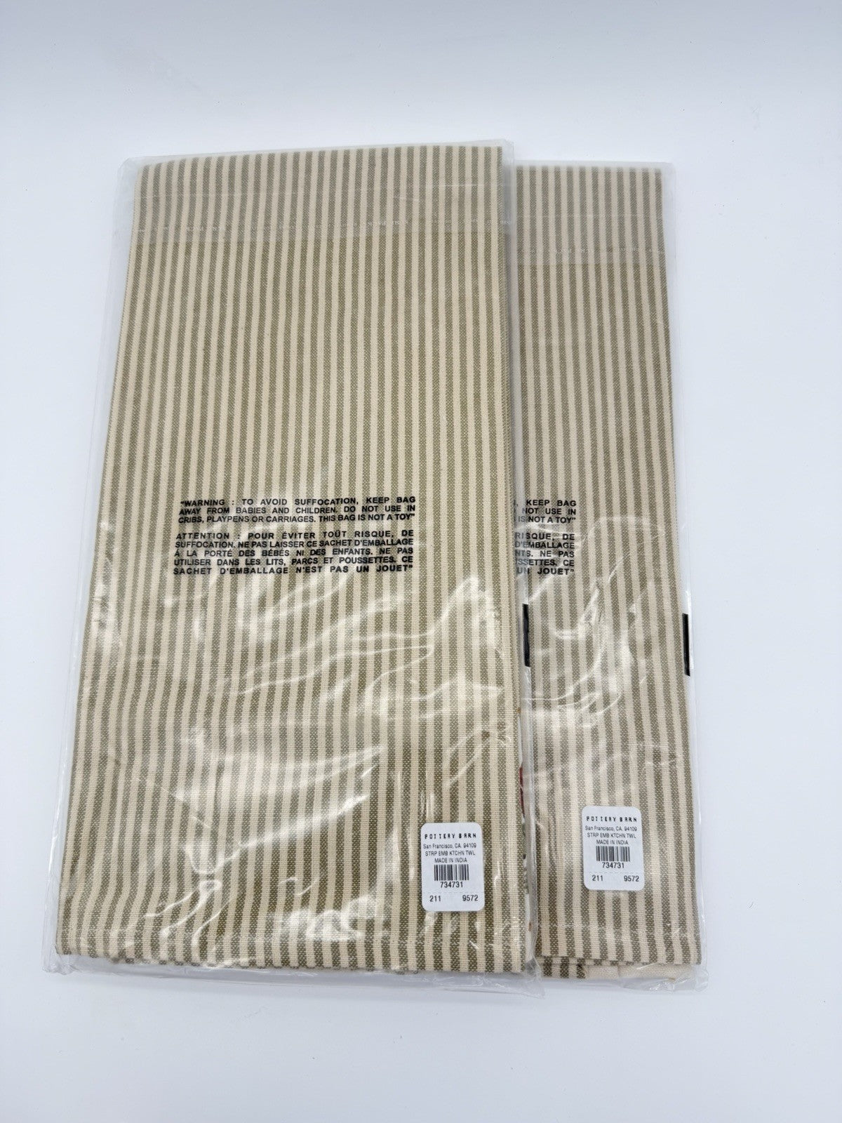 Pottery barn stripe embroidered floral kitchen towel Cotton Beige Flowers Set 2