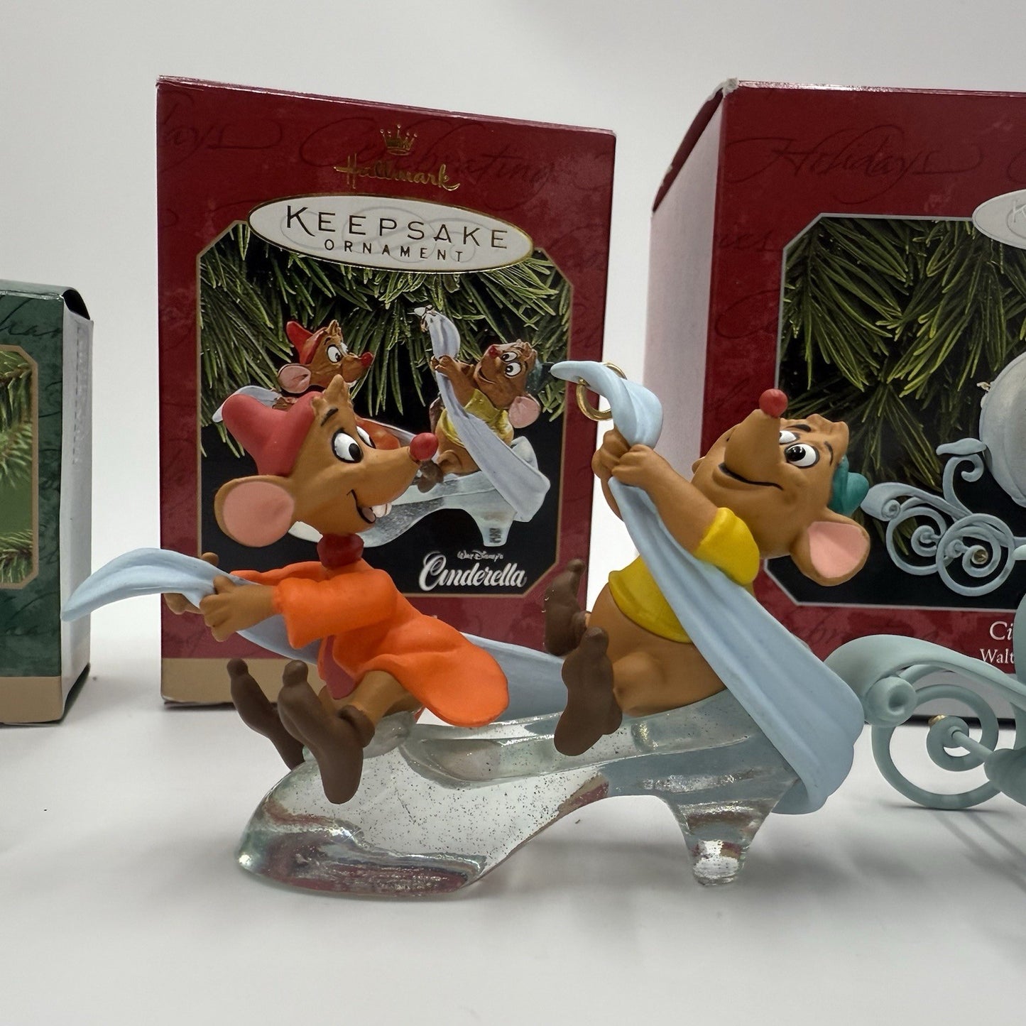 Hallmark Disney Cinderella Slipper Gus & Jaq Coach Ornaments Set 4 PCs