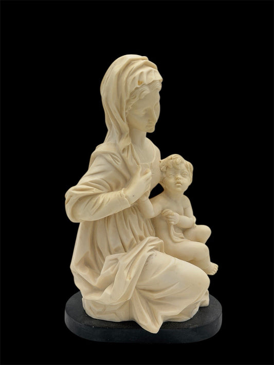 Vintage A Santini Italy Carved Alabaster Madonna Mother & Child Sculpture 10”H