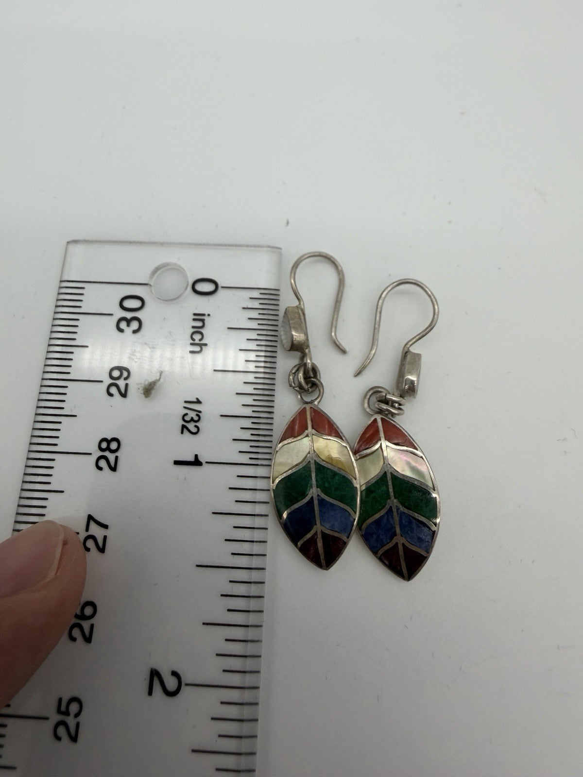 Sterling Silver Women's Earrings Alpaca Natural Stone Kantu Leaf Design Rainbow
