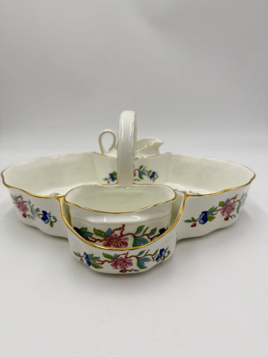 Vintage Aynsley PEMBROKE Tea Tray Strawberry Basket with Sugar & Creamer Set