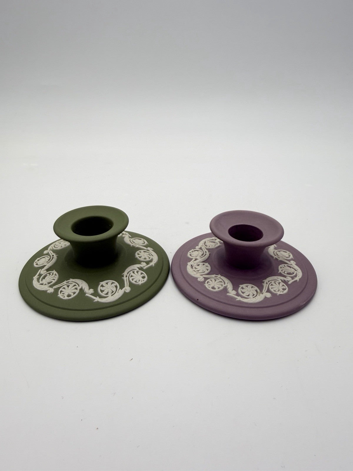 Vintage Wedgwood Jasperware Celadon Lilac & Green Candle Holder England Porcelai