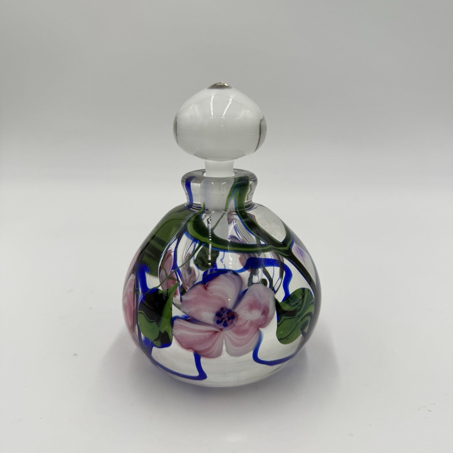 Richard Olma Art Glass Paperweight Perfume Bottle Signed Flower Vine Rare 4in