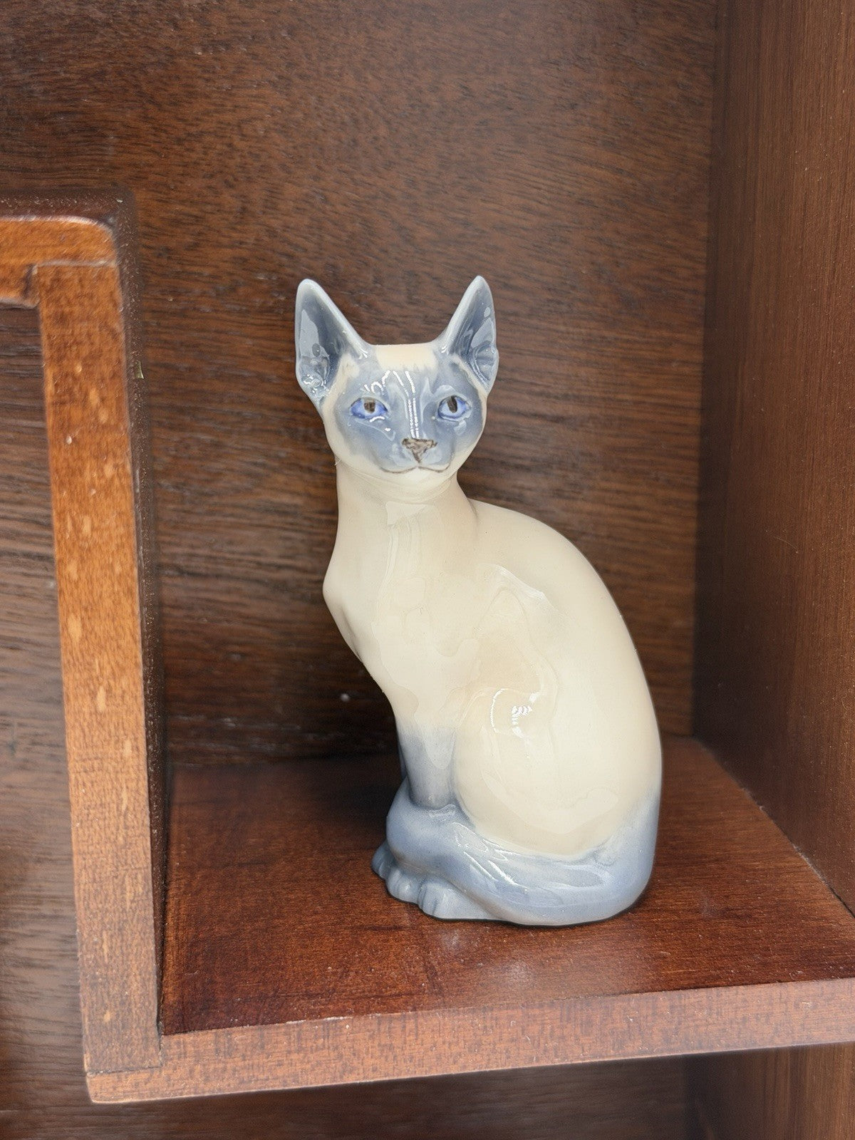 Royal Copenhagen Denmark Porcelain Cat Collection Mini Figurines Wood Shelf