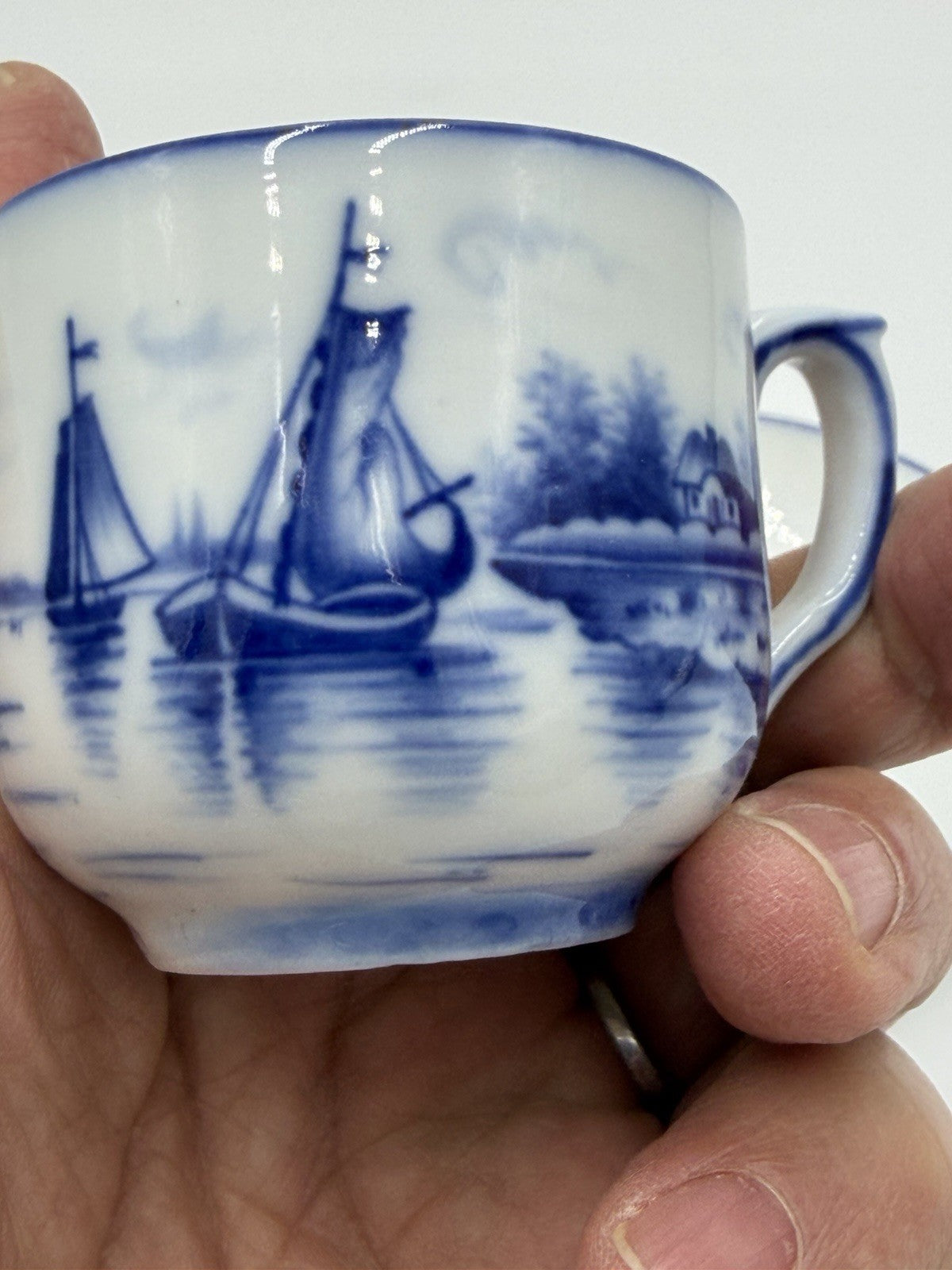 Early 1900’s S.S. Hartwell Gloucester Mass Germany Porcelain Demitasse Set Blue