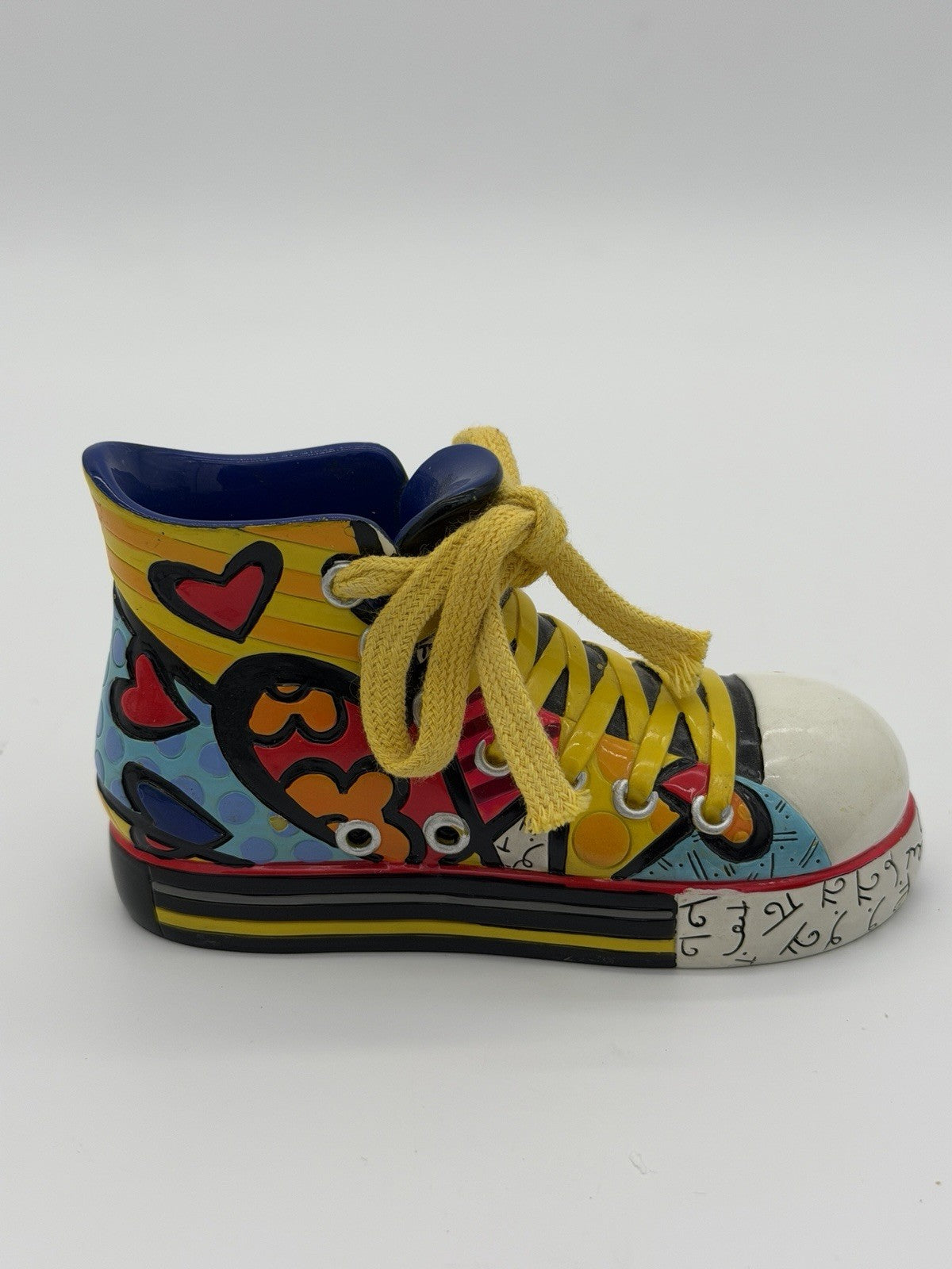 ROMERO BRITTO 2011 Shoe Sneaker Painted Multicolor Yellow laces Figurine