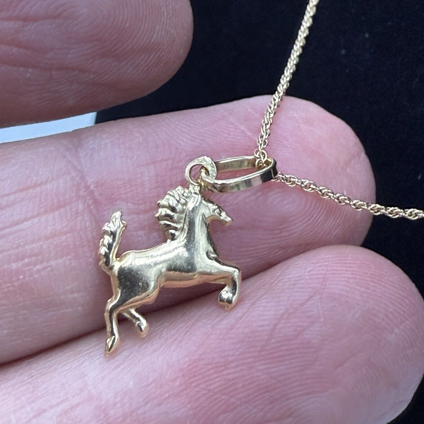 14k Gold Rope Chain Necklace 18k Gold Horse Pendant 16.5” Italy Yellow Gold