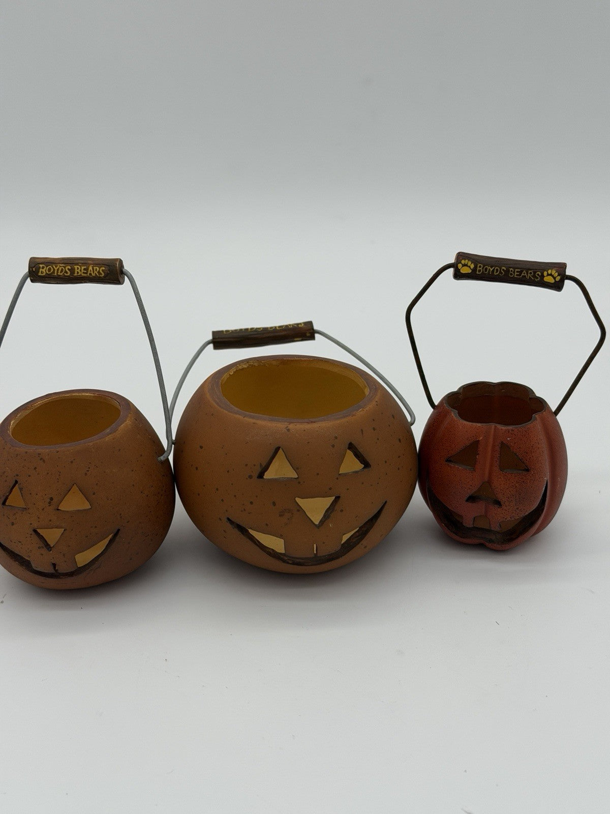Rare Boyds Bears Mini Halloween Pumpkin Jack o Lantern Pail Buckets 1990 3 PCs