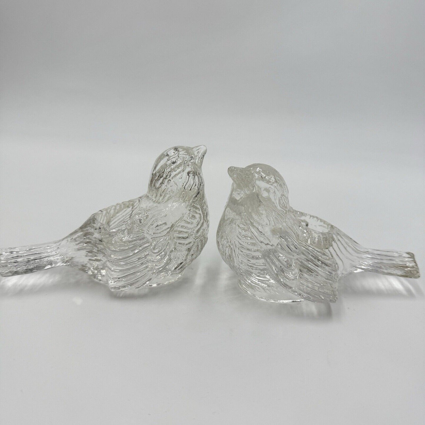 Vintage Art Glass Sparrow Birds Figurines Candlesticks Pair 2 PCs Frosted 3”