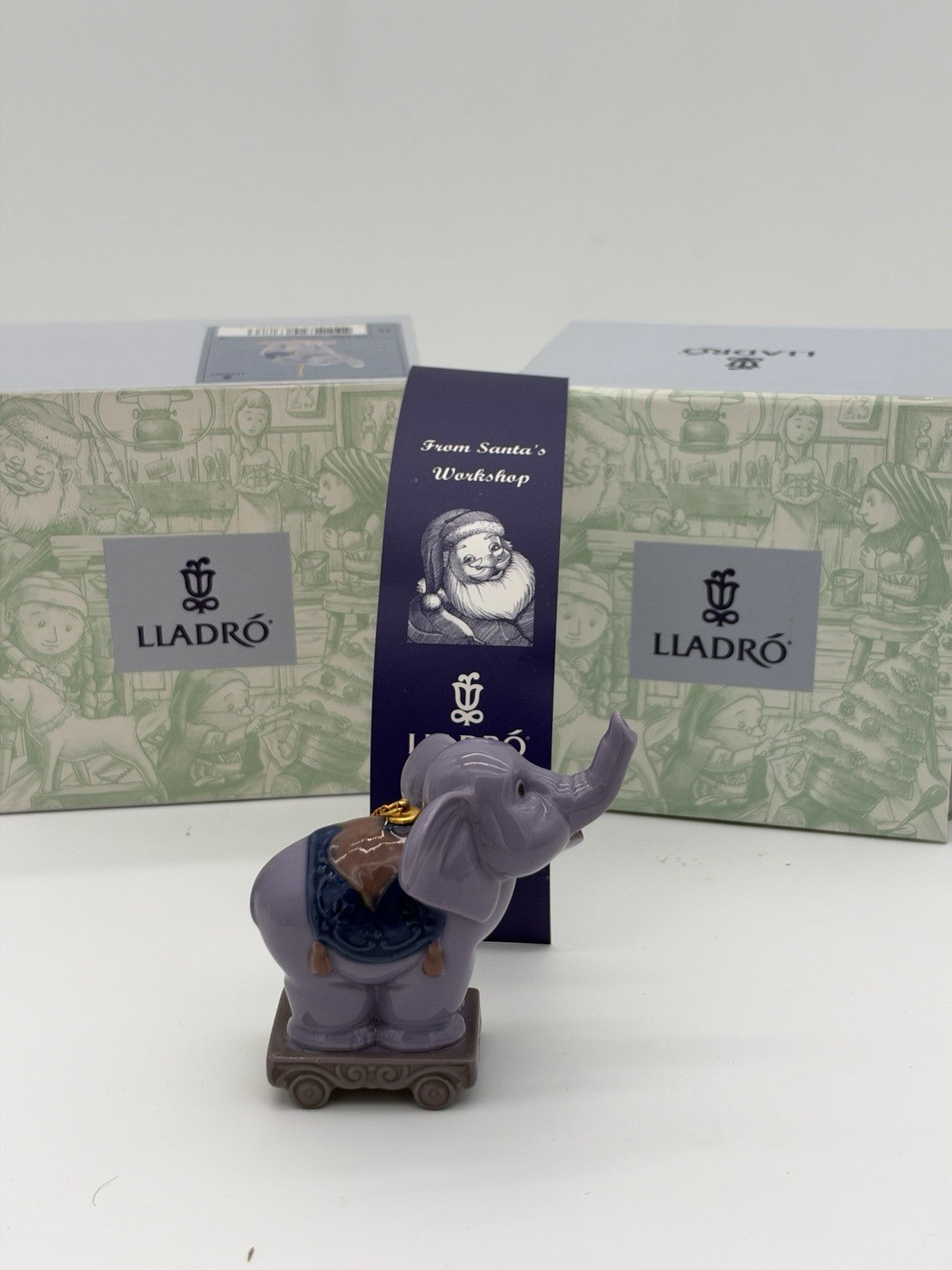 Lladro Spain Porcelain Circus Star Purple Elephant #6388 Christmas Ornament Box