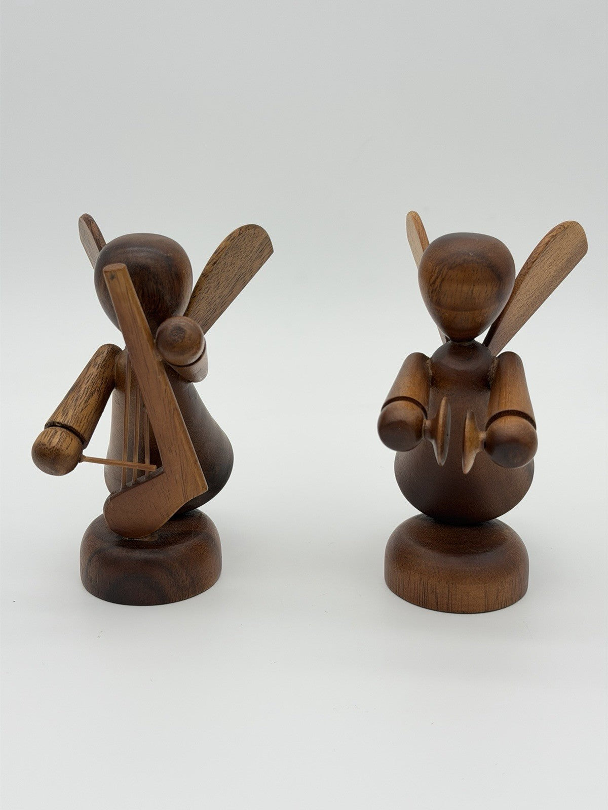 MCM Folk Art Wooden Fairy Angels Musician Figurines Playing Violin Cymbal