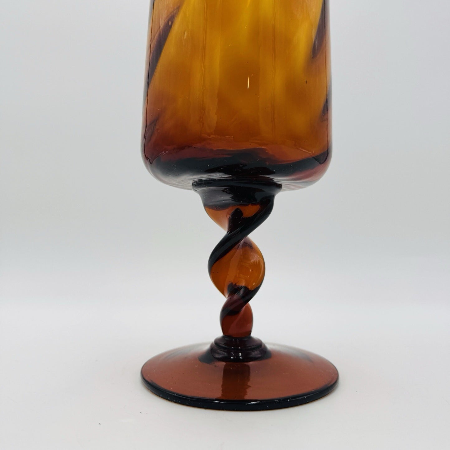 MCM Empoli Art Glass Italy Amber Optic Footed Twisted  Swirl Stem Vase Compote