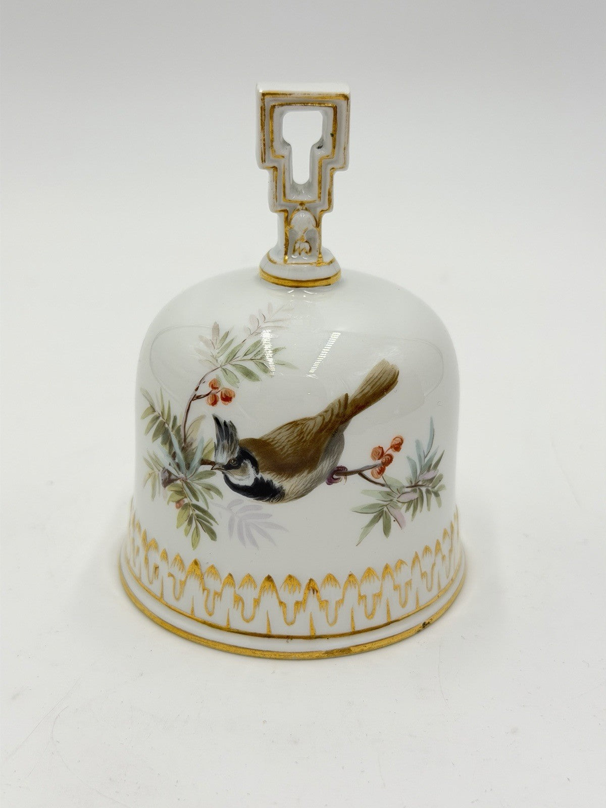 Antique 19thC Meissen Porcelain Hand Painted Birds Bell Porzellan Glocke German
