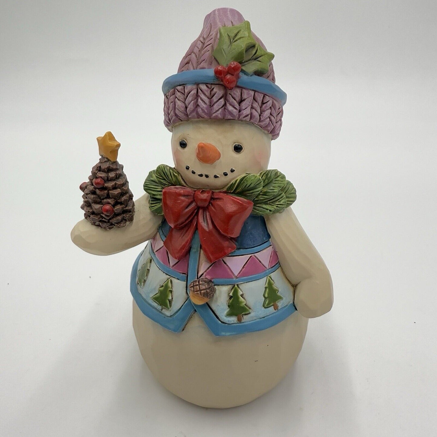 JIM SHORE Pinecones & Holly 4.75" Snowman Figurine Resin Christmas