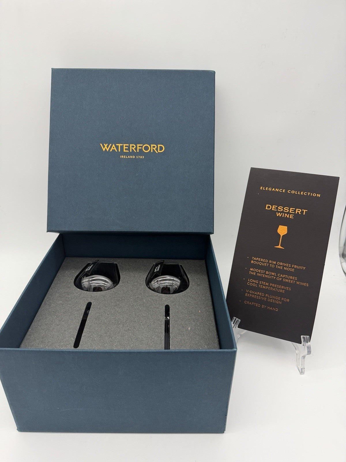 Waterford Crystal Ireland Elegance Optic Dessert Wine Glass Pair New Boxed Clear