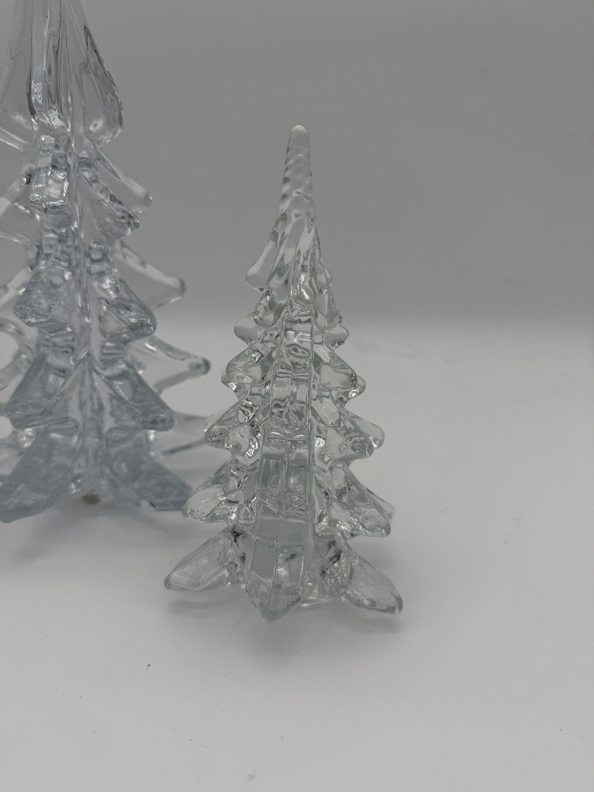 Vintage Silvestri Handcrafted Clear Art Glass Christmas Trees 10.5”&6” Figurines