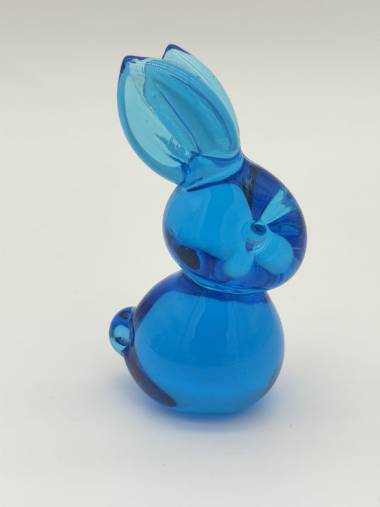 Byron Hicks Art Glass 90’ Blue Bunny Rabbit Figurine 3.5”H Rare Vintage Easter