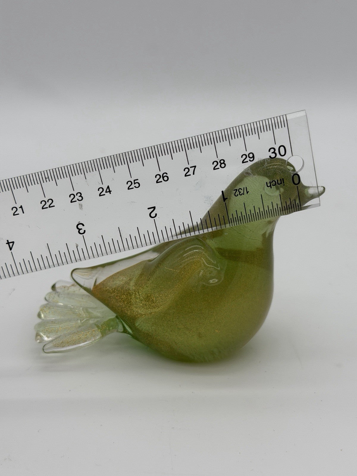 Formia Murano Italy Art Glass Green & Gold  Flecked Bird Hand Blown Figurine