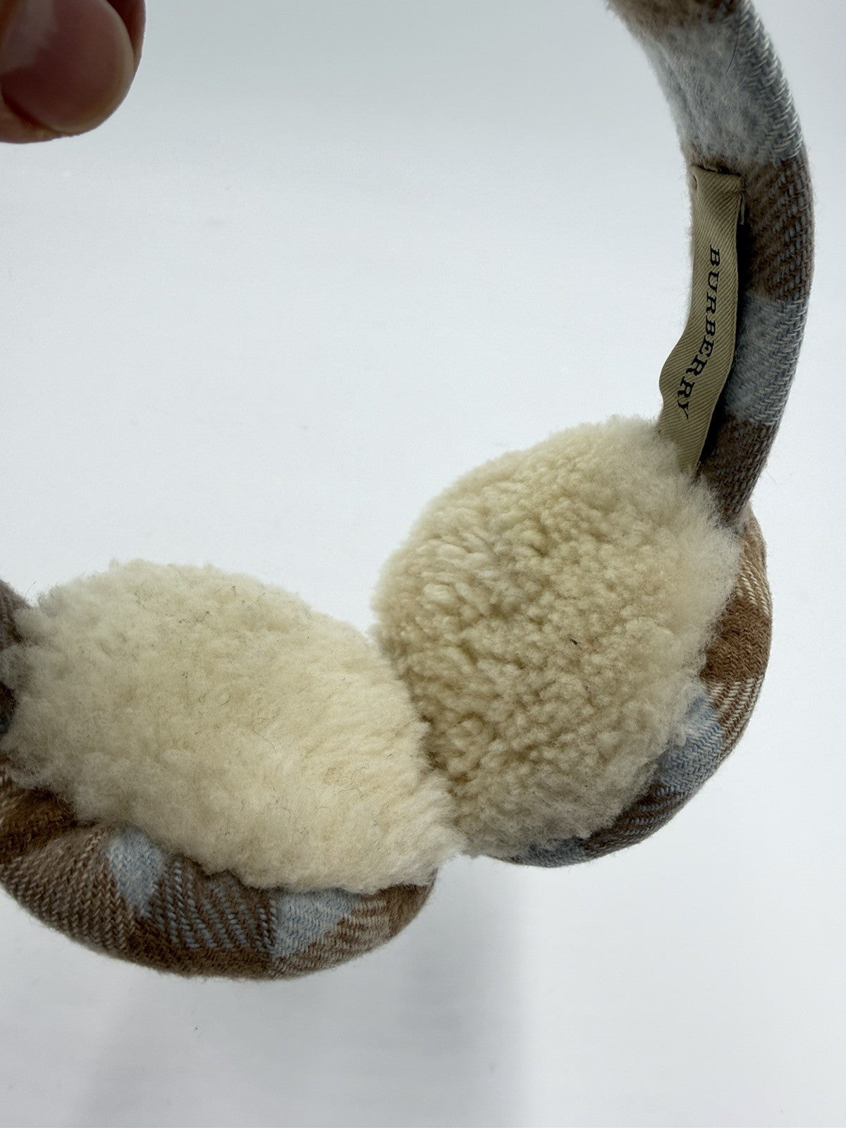 Burberry Earmuffs Cashmere Tan Classic Check Small Kids Light Blue London Englan