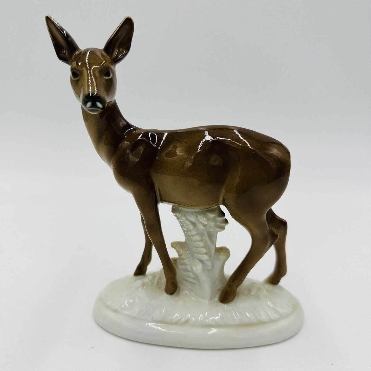 Gerold Deer Figurine Porcelain Bavaria Germany Glossy Brown Vintage Porzellan