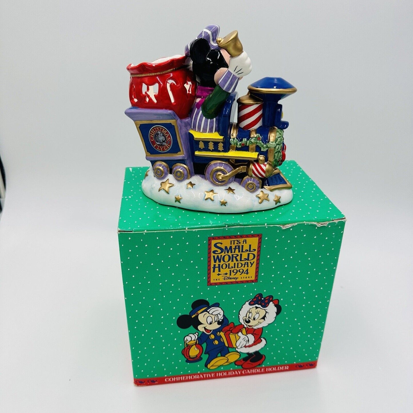 Disney Candleholder Mickey Train It's a Small World Christmas Vintage Boxed