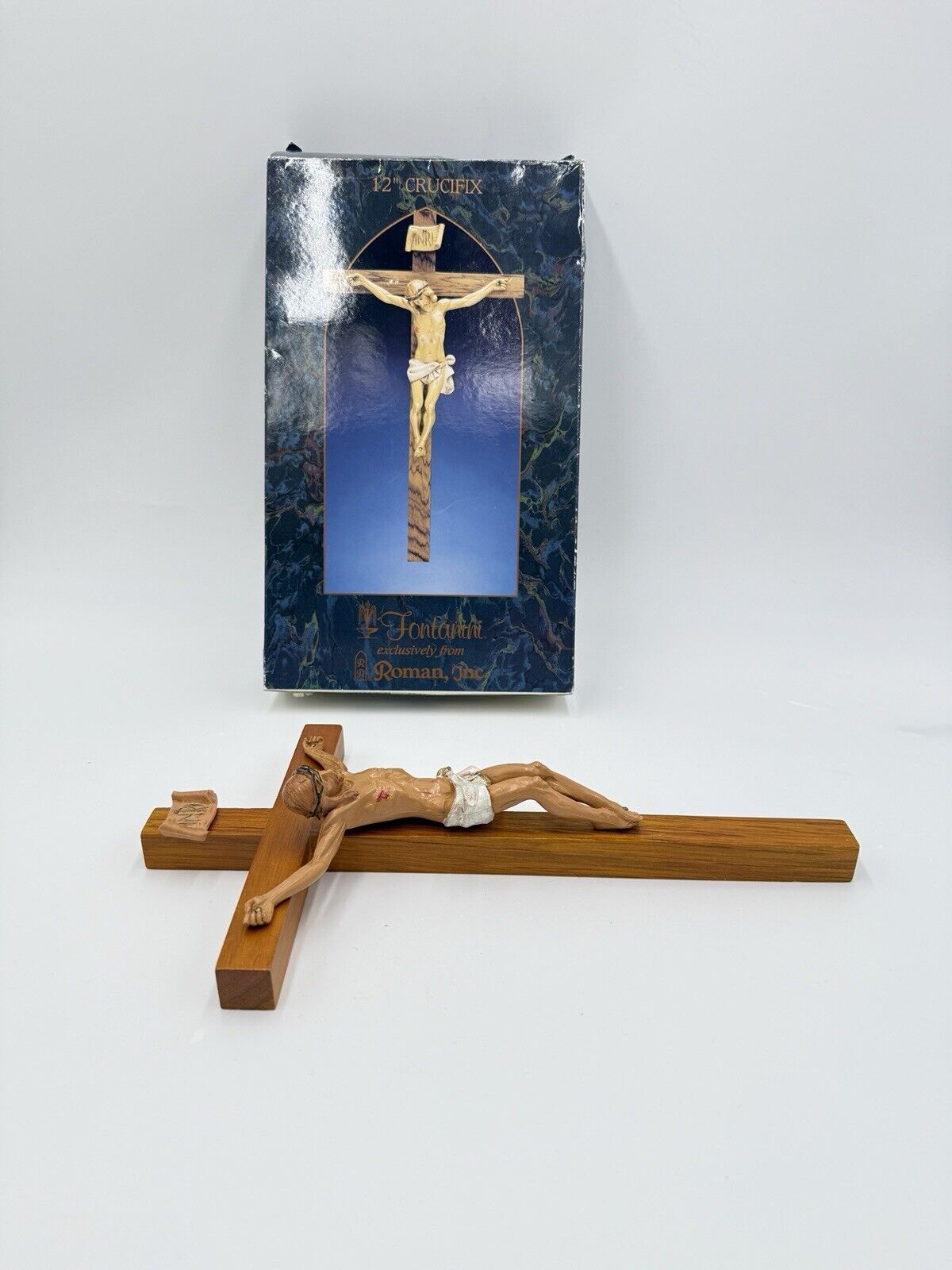 Genuine Fontanini Italy Corpus Crucifix 12" Wood Cross Jesus Christ Figurine Box