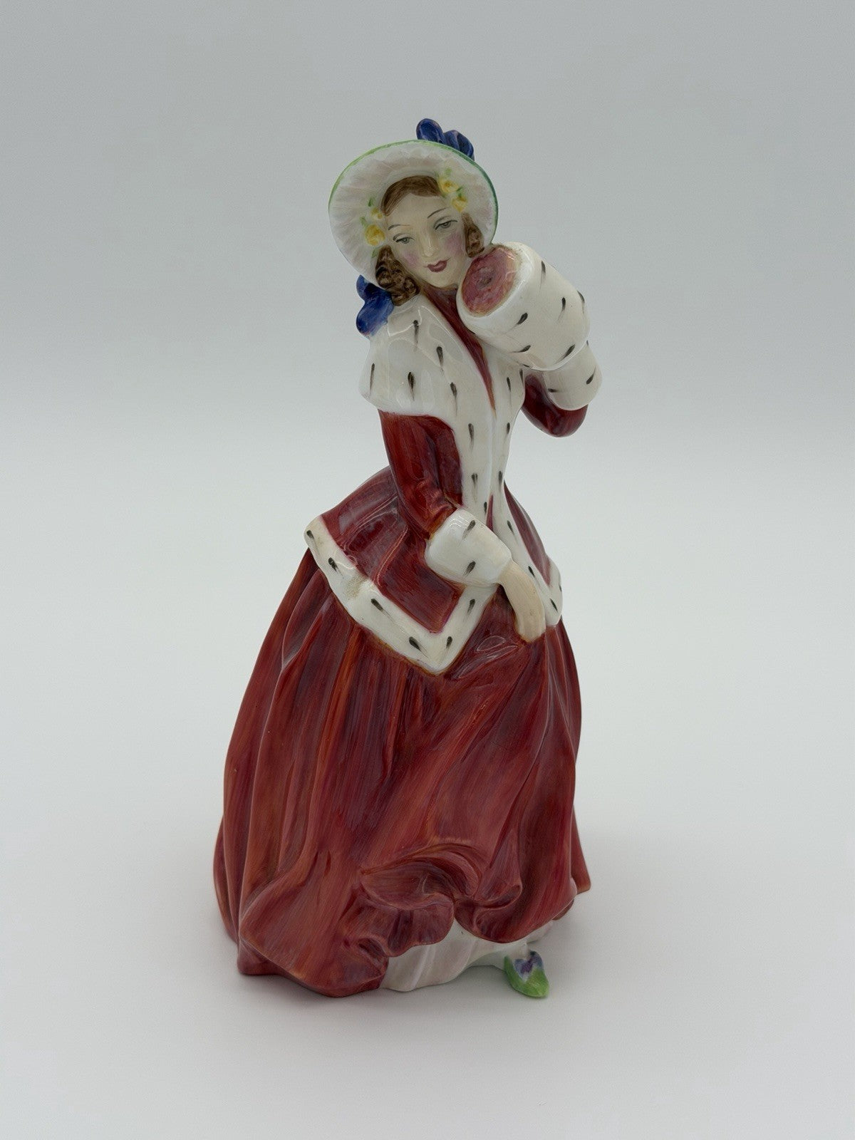 Royal Doulton England Porcelain Christmas Morn Painted Red Dress Lady Figurine 7