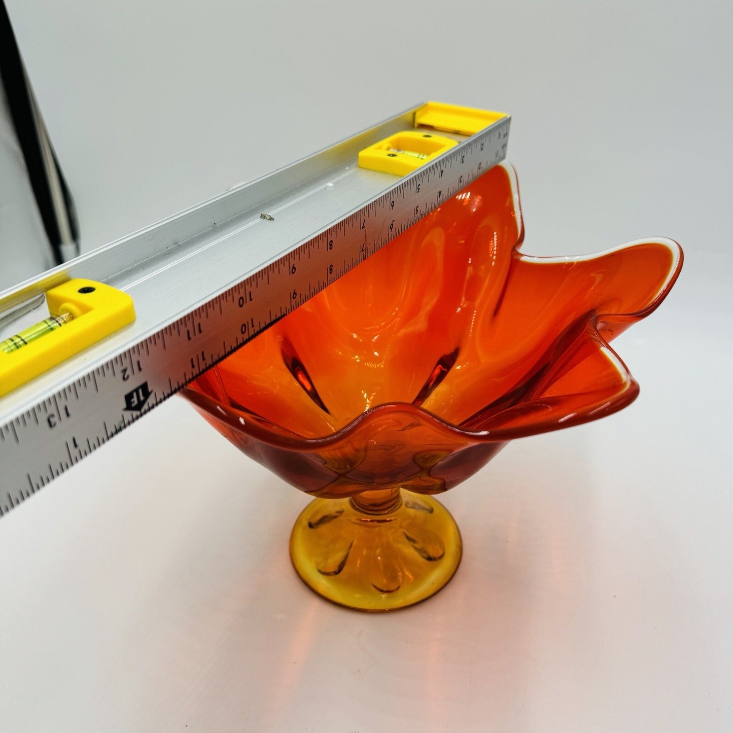 Viking Art Glass MCM Footed Amberina Orange Compote Epic 6 Petals Bowl 7.5”x 11"
