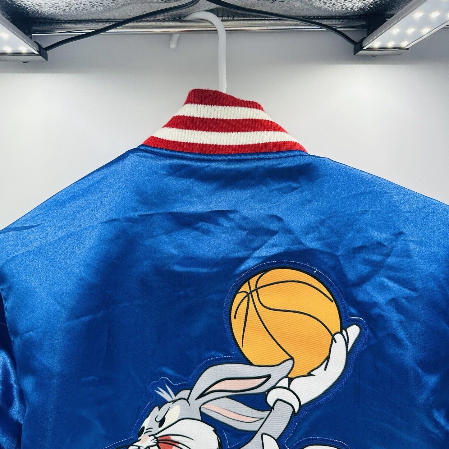 Bomber Jacket Size Small Tunesquad Bugs Bunny Satin Blue Logo Headgear Classics