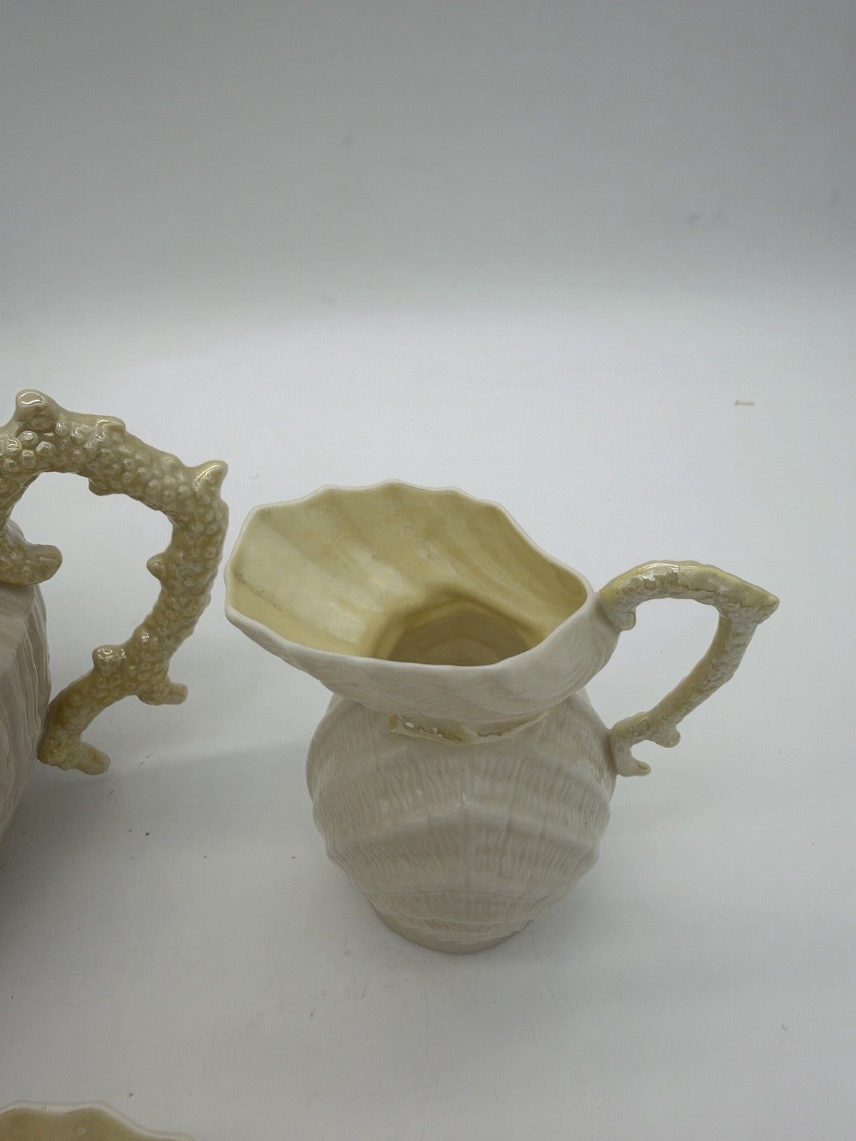 Belleek Ireland Limpet Shell Pattern Teapot Creamer &sugar Bowl 2nd Green Mark