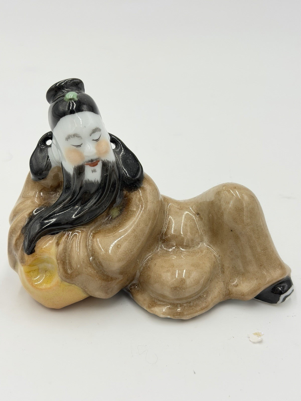 Antique Chinese Porcelain Shiwan Mudman Figurine Signed 3”Hx5”L