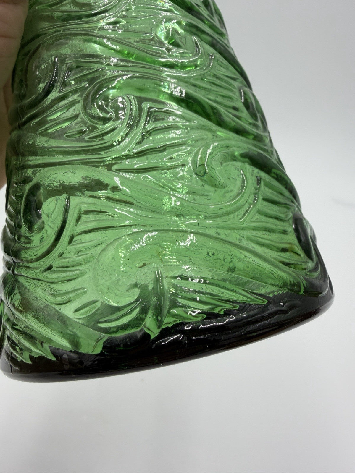 MCM Empoli Art Glass Green Wave Genie Bottle Decanter Hobnail Stopper Italy