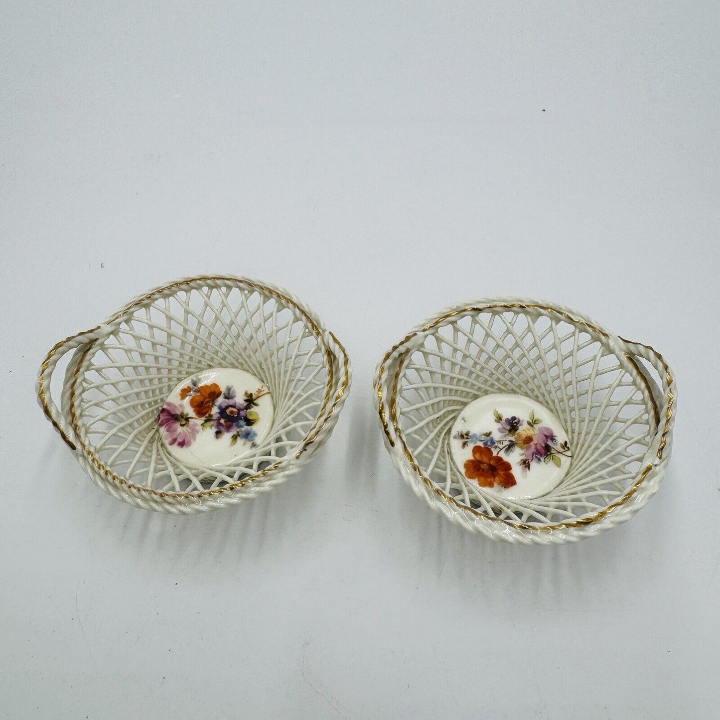 Dresden Germany Porcelain Floral Baskets Miniatures Painted Vintage