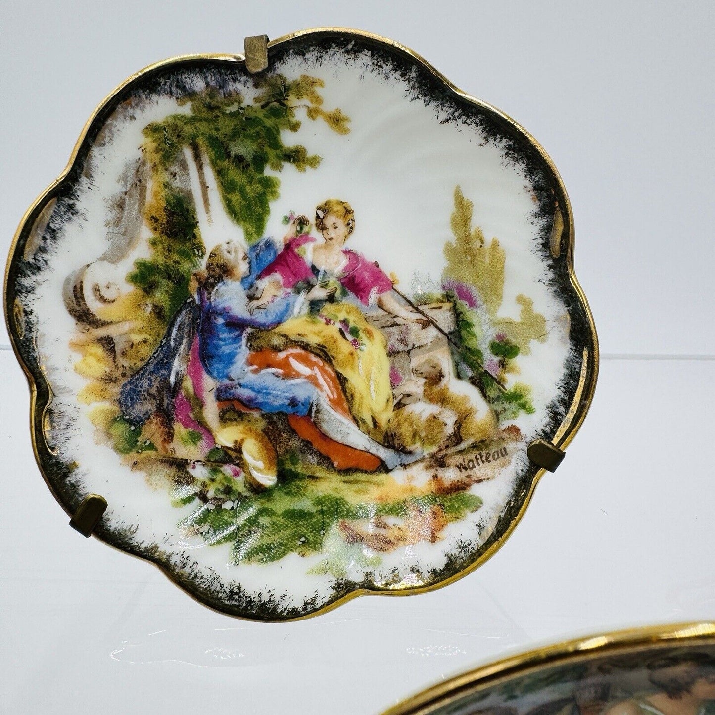 Limoges France Porcelain Painted Miniatures Plates 3.5” Portraits Romantic 3 Pcs