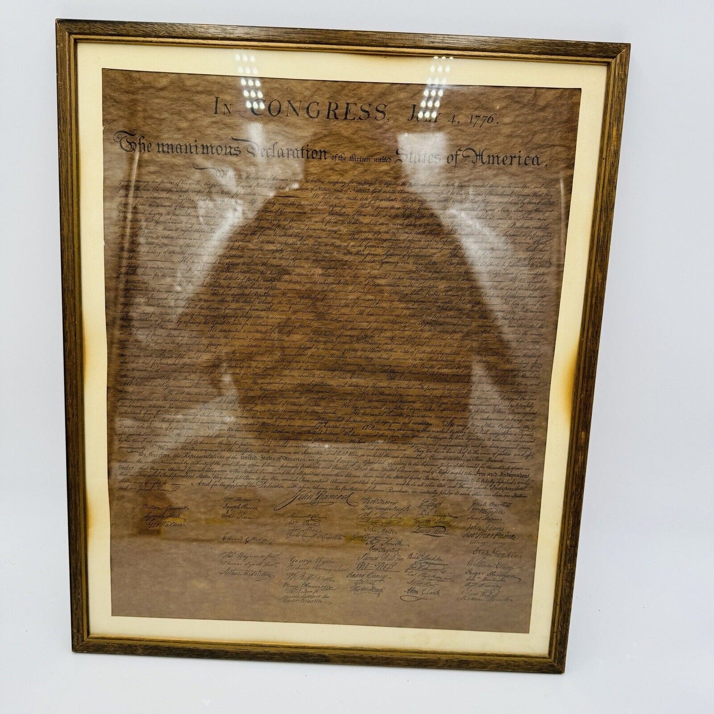 The Unanimous Declaration Of Independence Frame In Congress July 4, 1776 Replica