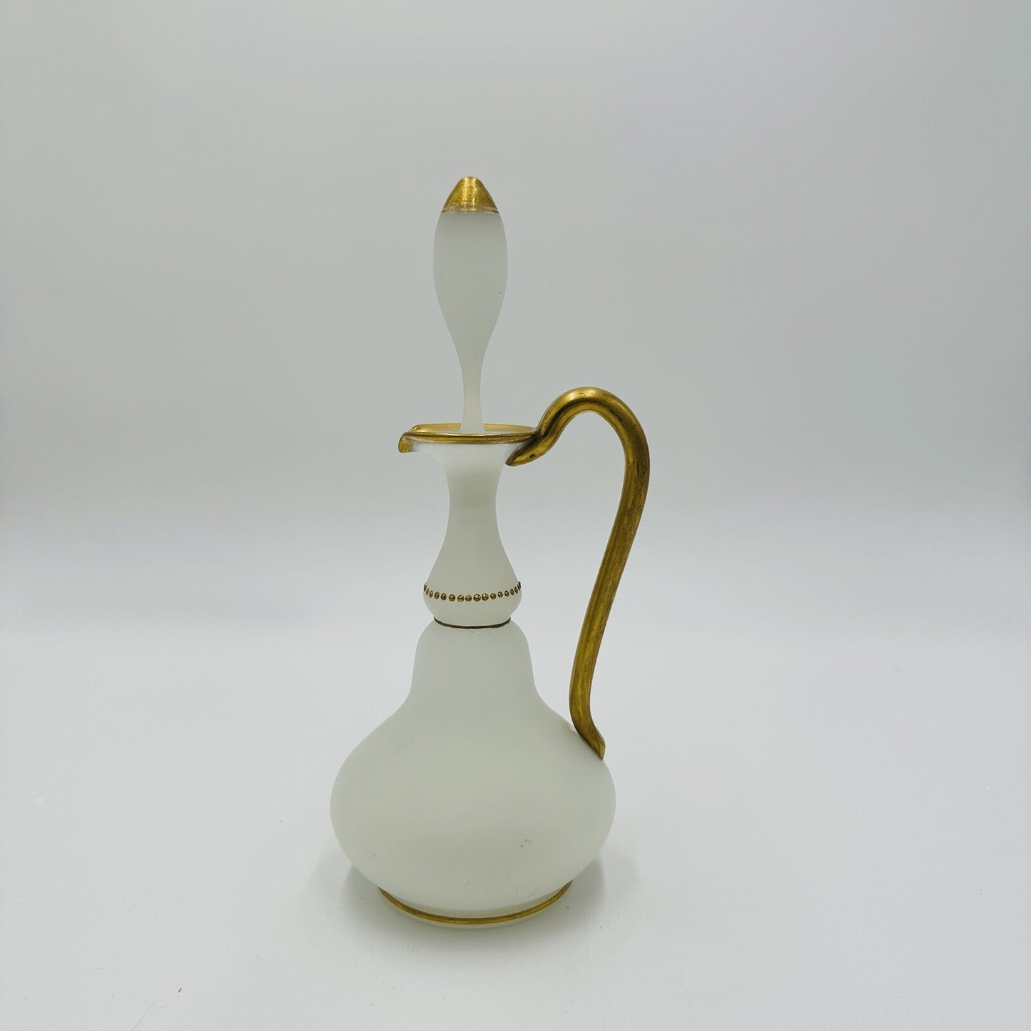 Glass Decanter Stopper Opaline White And Gold Trimmed Vintage Delicate Perfume