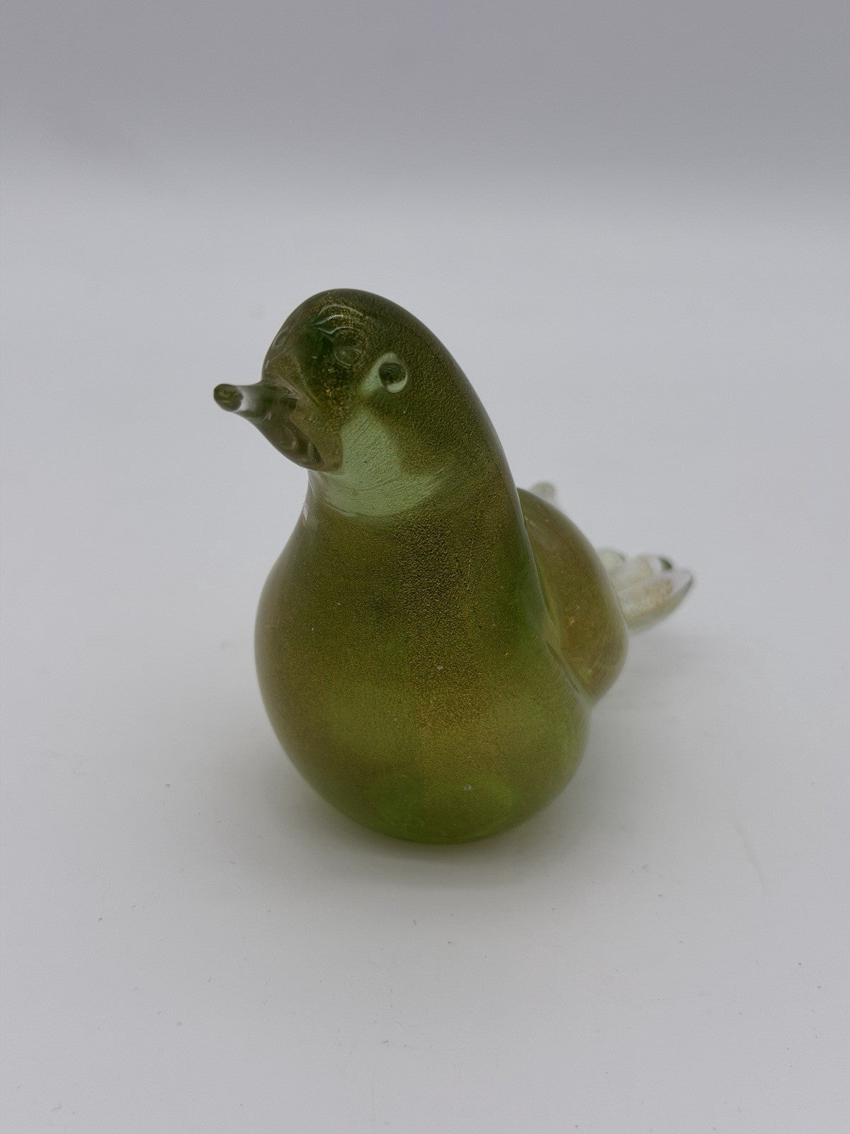 Formia Murano Italy Art Glass Green & Gold  Flecked Bird Hand Blown Figurine