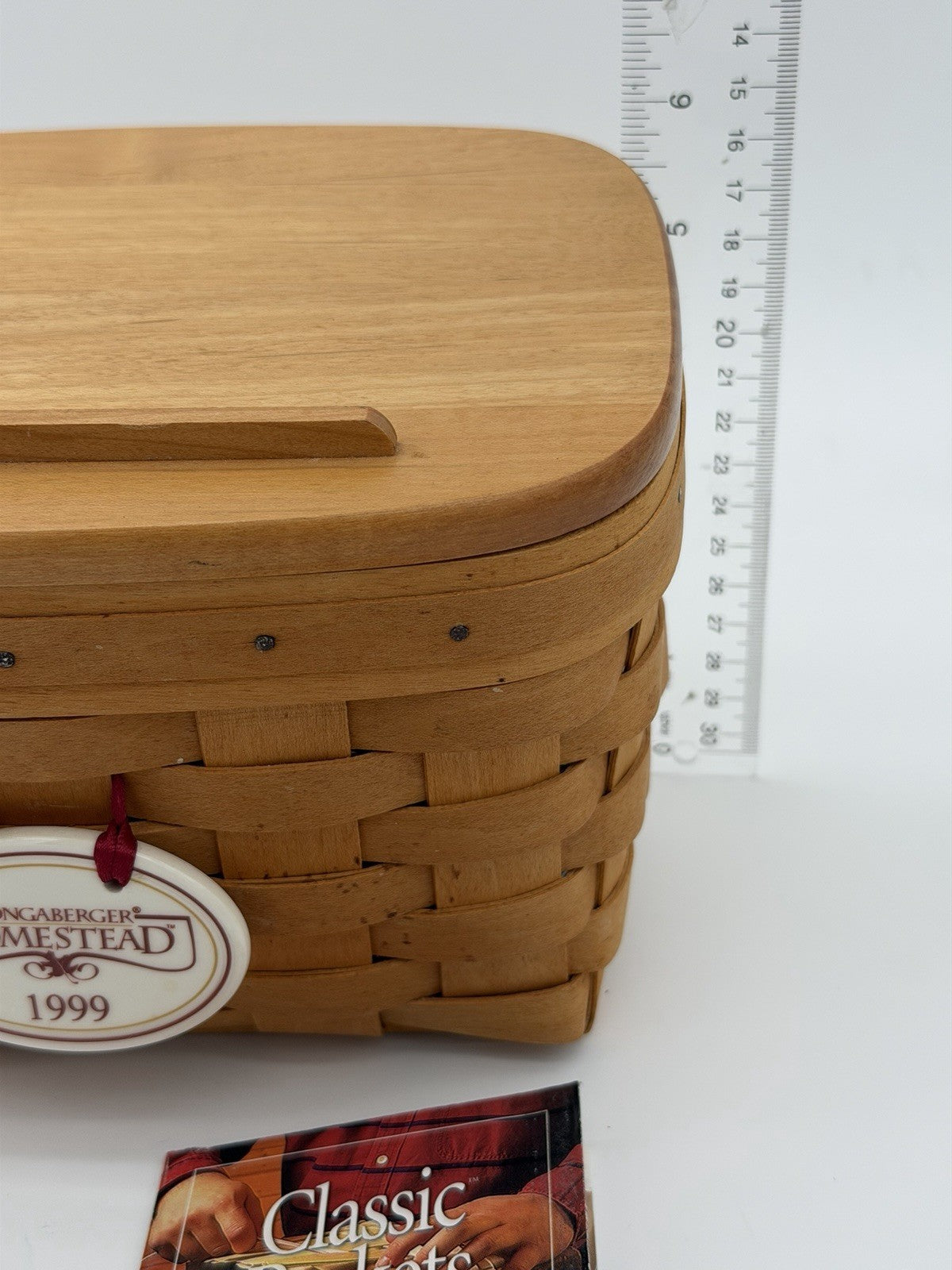 Vintage 1999 Longaberger Recipe Wood Woven  Basket w/Lid Plastic Insert Natural