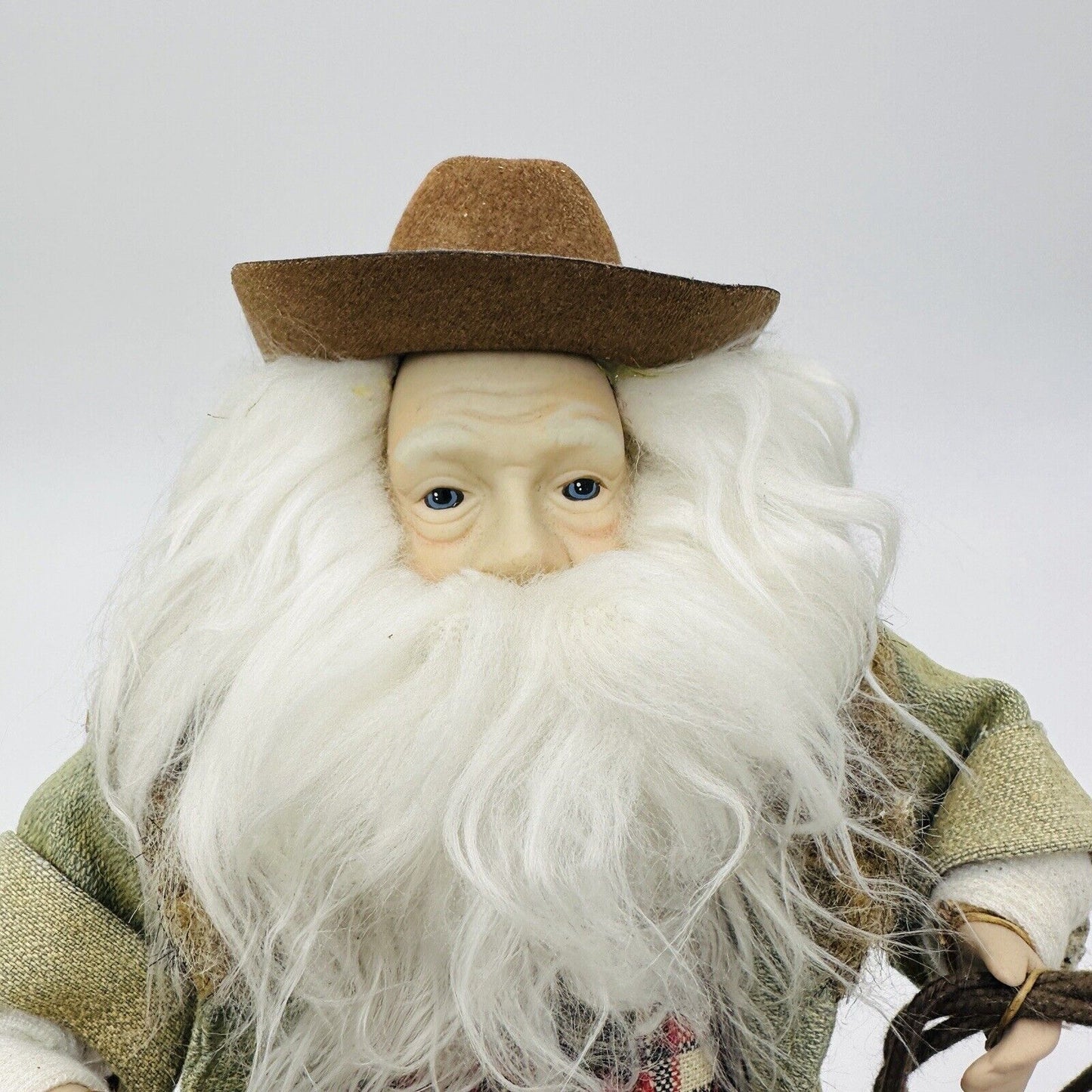 Santa Doll Figurine Western Cowboy 13" Rope Boots Hat Denim Leather Rare Vintage