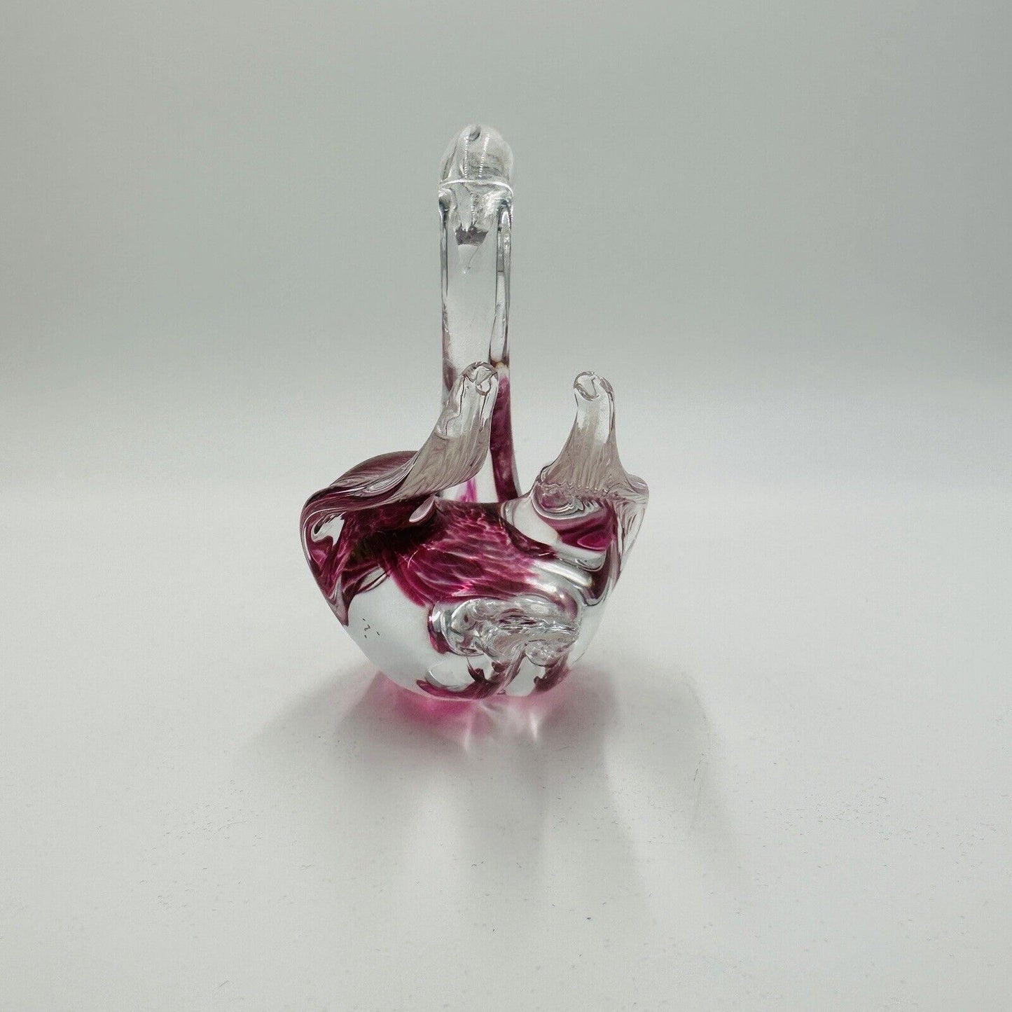 Swedish Granna Swan Glass Art Figurine Pink 5in Hand Blown Hand Made Vintage