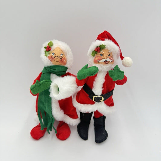 Annalee Vintage Dolls Mrs and Mr Claus Santa Plush Christmas 1963 Set 2 Pcs 9”