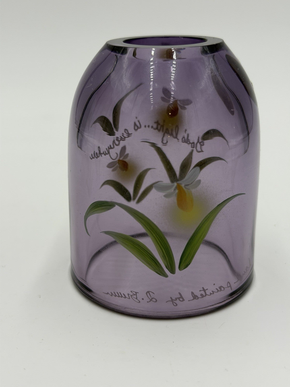 Fenton Art Glass Purple Fairy Light Candle Holder Painted Only Shade 3.5”H