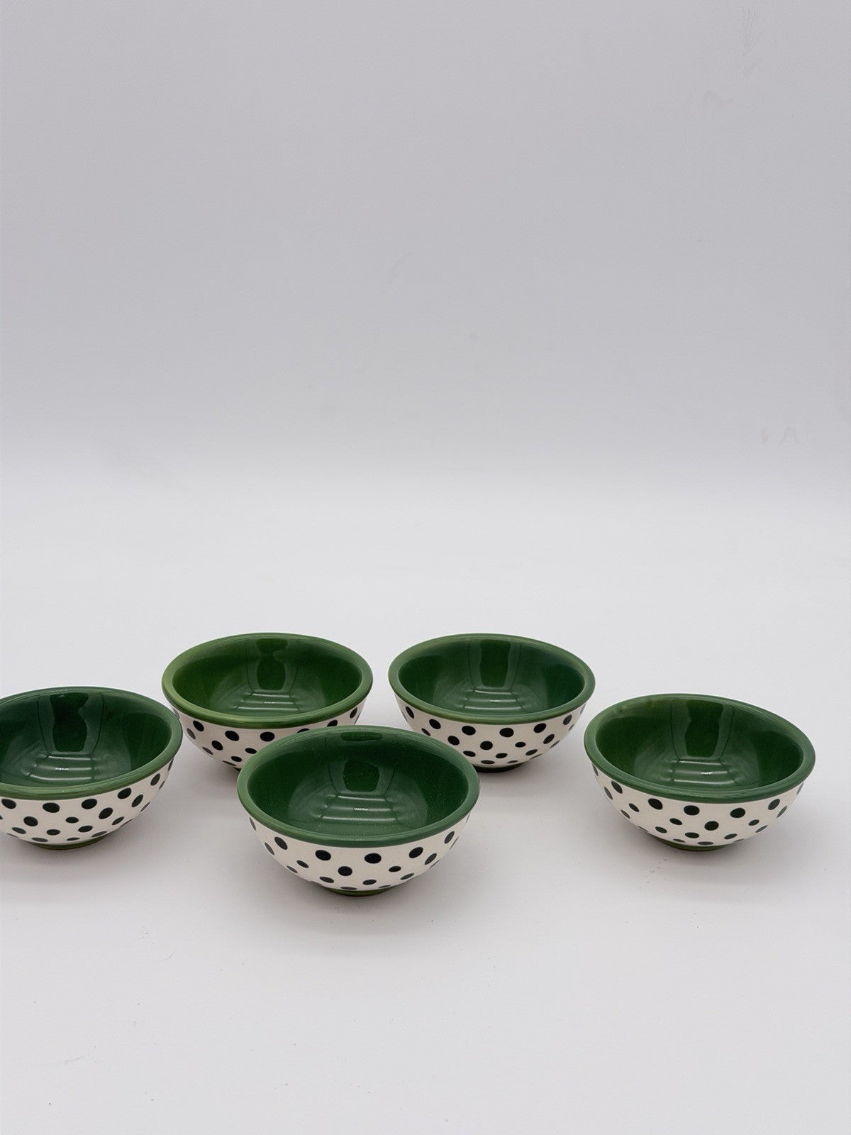 Pioneer Woman Green Flea Market Cerami Retro Dot Green Dipping Bowls 3.125 Rare