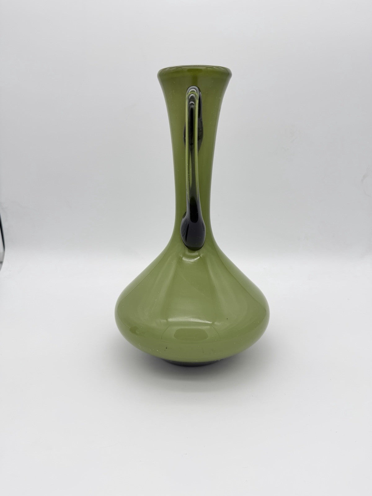 MCM Empoli Italy Olive Green Cased Art Glass Ewer Pitcher Wine Bottle Italy 12”