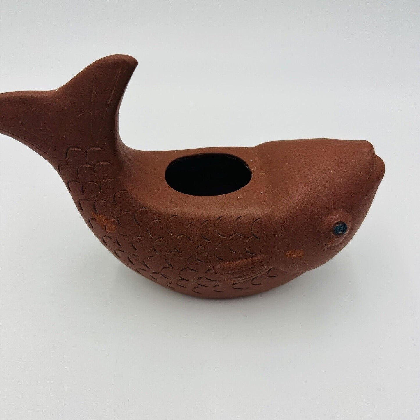 Chinese Pottery Terracotta Yixing Zisha Clay Fish Candle Holder Vase Home Decor