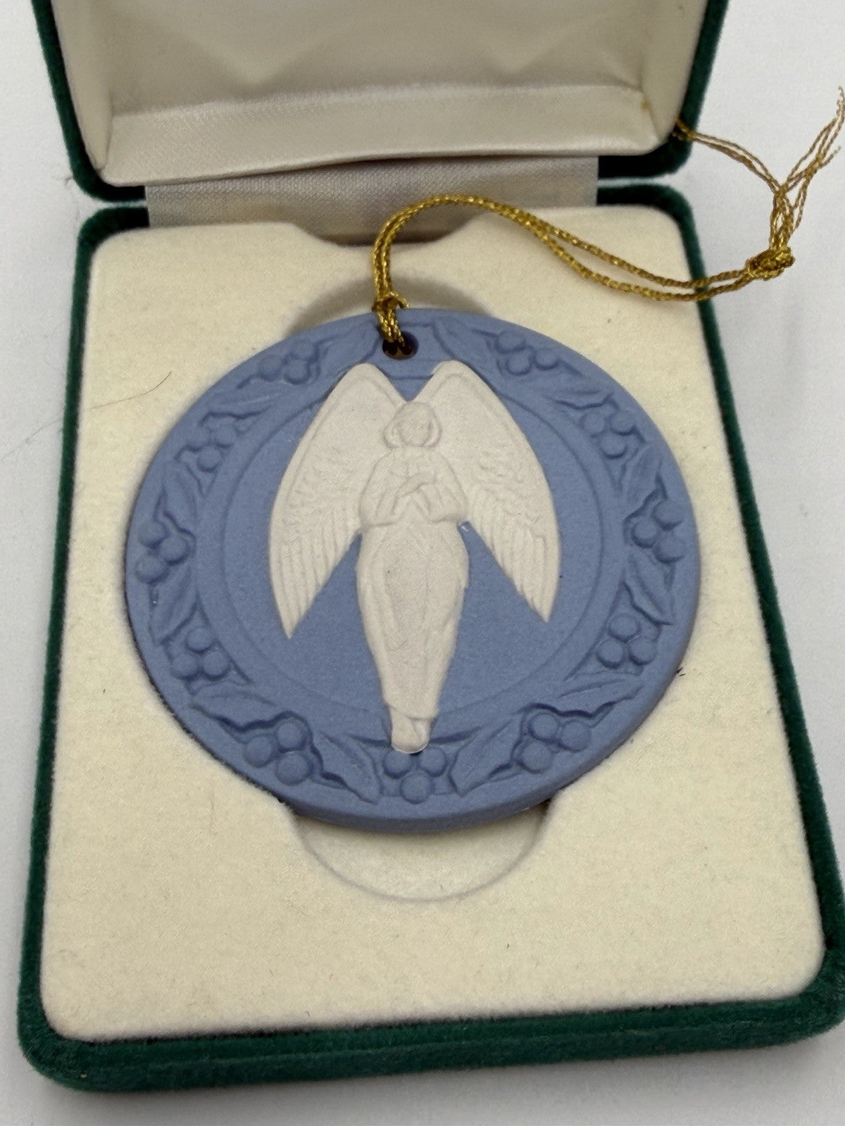 Wedgwood Jasperware  Blue White Angel Christmas Ornament Round England