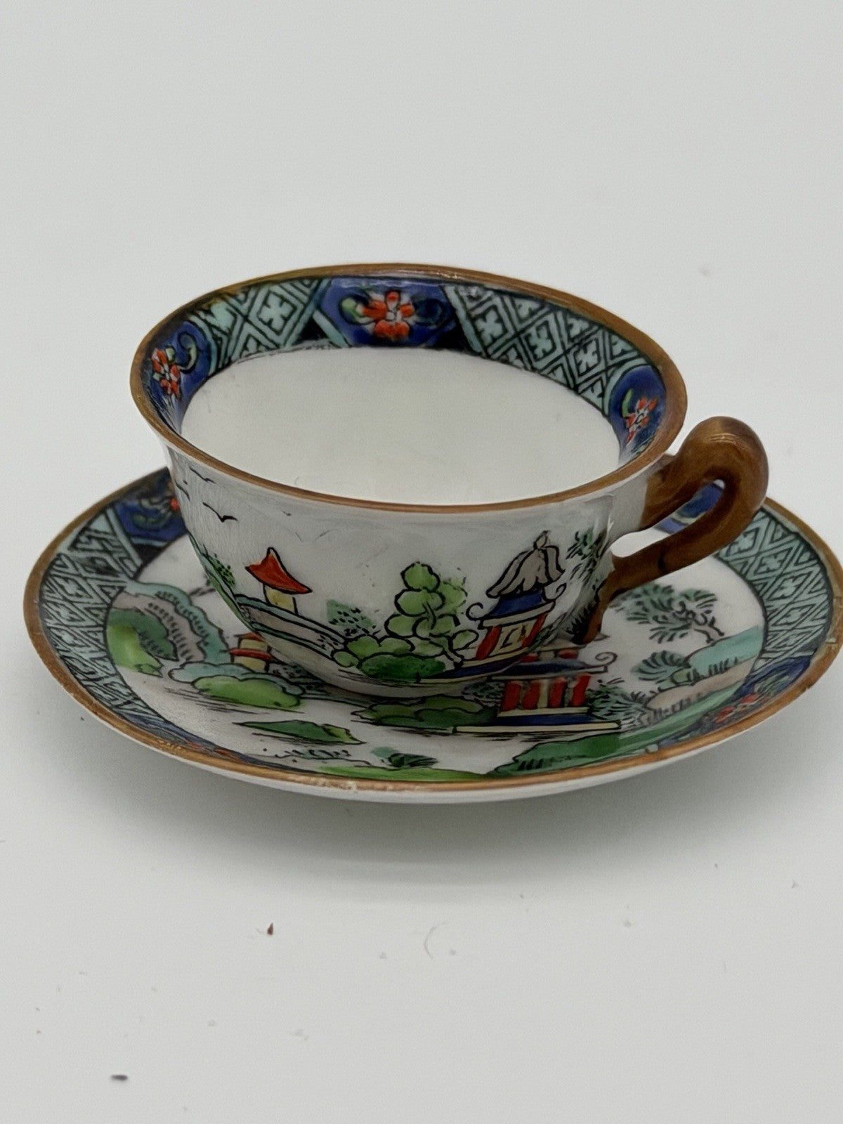 Crown STAFFORDSHIRE Chinese Willow MINIATURE Cup & Saucer Set Painted